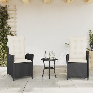 vidaXL Reclining Patio Chairs 2 pcs with Cushions Black Poly Rattan - 1 of 4