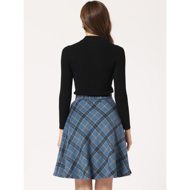 Allegra K Women's Plaids Vintage Tartan Elastic Waist Knee Length A-Line Skirt, 5 of 7