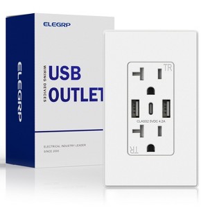 ELEGRP 3 Ports Dual Type A & Type C USB Charger Wall Outlet, 20 Amp Tamper-Resistant Outlet, with Wall Plate, White(6 Pack) - 1 of 1