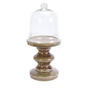 Melrose 13.75" Distressed Finish Ceramic Brown Pedestal with Glass Dome Table Top Decoration - 1 of 1