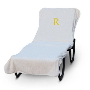 BC BARE COTTON Luxury Hotel & Spa Monogrammed Pool Chaise Lounge Cover, Standard Size 90 X 29 Inches - White - Gold Block - 1 of 4