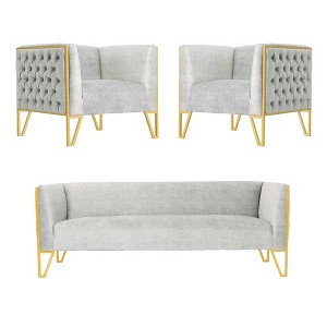 3pc Vector Sofa and Armchairs Set Gray - Manhattan Comfort: Luxe Velvet Upholstery, No Assembly Required - 1 of 4