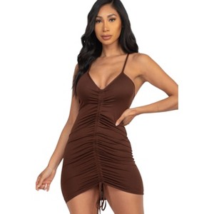Slickblue Women's Mini Dress With Adjustable Ruched Front - Tomato Cream or Coffee, Comfy Stretch Fit, Size S-L - 1 of 4