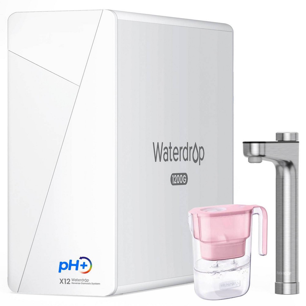 Waterdrop X12 Alkaline Mineral Reverse Osmosis System, NSF/ANSI 58 and 372 Certified, 1200 GPD, 11-Stage, Extra 1 Pink Water Filter Pitcher