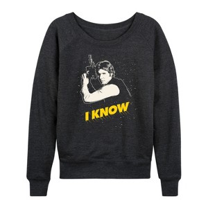 Women's - Star Wars - Valentine Han Solo I Know Lightweight French Terry Wide Neck Long Sleeve Shirt - 1 of 4