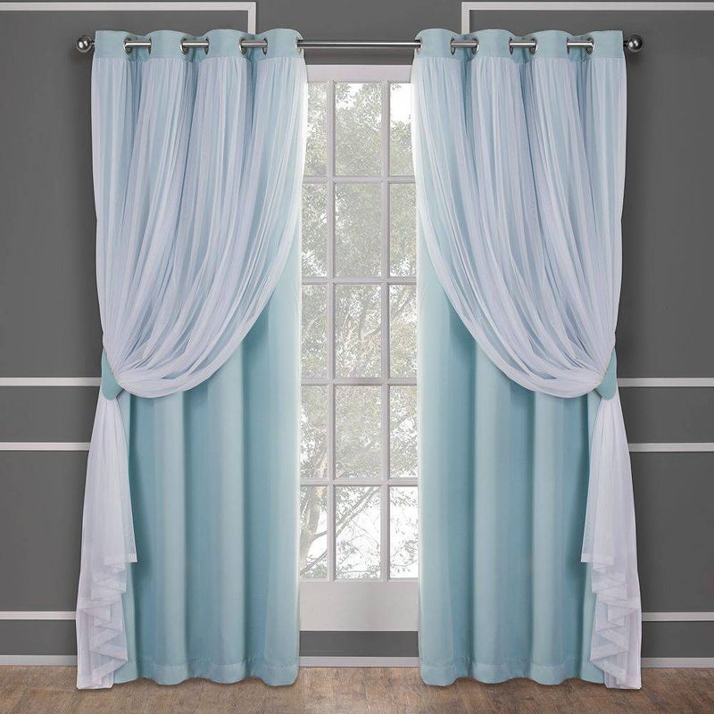 Set of 2 Caterina Layered Solid Blackout with sheer top Curtain Panels Black Pearl - Exclusive Home, 4 of 11