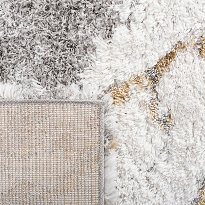 Gray and Gold Abstract Shag Square Area Rug