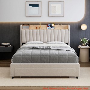 Upholstered Bed Frame w/ Storage Headboard,Platform Bed Frame w/ Storage Drawers, Charging Station No Box Spring Needed - 1 of 4