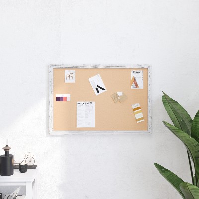 Whitewashed Wooden Frame Cork Display Board with Push Pins
