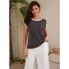 Womens Summer Causal Tops Cap Sleeve Shirts with Color Block Cuff Tiny Striped T-Shirts Chest Pocket Summer Lounge Tops Striped Shirts - 2 of 4