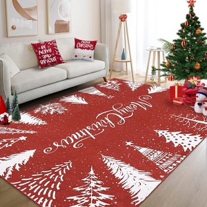 Washable Christmas Tree Rug Non Slip Low Pile Rug Soft Xmas Decorative Floor Cover Foldable Indoor Carpet for Living Room Bedroom,Red/8'x10' - 1 of 4