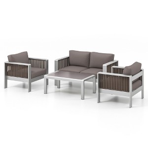 Tangkula 4 Pieces Patio Furniture Set Aluminum w/ Cushions & Tempered Glass Tabletop - 1 of 4
