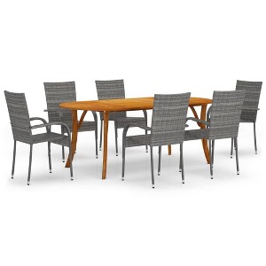 vidaXL Dining Set Grey Solid acacia wood, PE rattan, powder-coated steel - 1 of 4