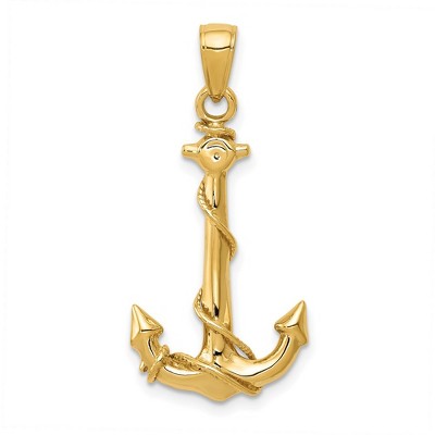 Black Bow Jewelry 14k Yellow Gold Anchor with Rope Pendant