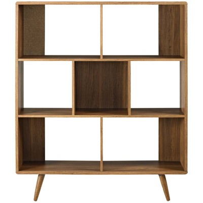 Walnut Grain Corner Bookshelf with Offset Cubes - 45"x52.5"
