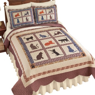 Collections Etc Playful Cat Patchwork Scalloped Edge Quilt
