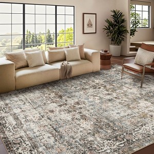 Soft Boho Vintage Low Pile Washable Large Indoor Area Rug for Living Room Bedroom Dining Room - 1 of 4