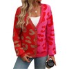 Women's Leopard Print Cardigan V Neck Long Sleeve Color Block Button Down Oversized Sweater Outwear - 4 of 4