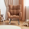 Brown Teddy Fabric Rocking Chair with Storage Pocket ¨C Comfy Wingback Nursery Glider with Solid Wood Base - 2 of 4