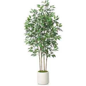 5-7FT Adjustable Ficus Tree Fake Plants Artificial Tree with Real-Wood Branches & White Planter  Indoor/Outdoor Floor Plant by DR.Planzen - 1 of 4