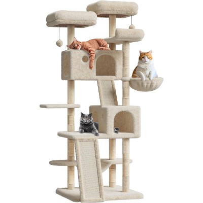 66" Multi-Level Cat Tree w/Sisal Scratching Posts, Condos, Hammock & Perch – Durable Tower for Multiple Cats