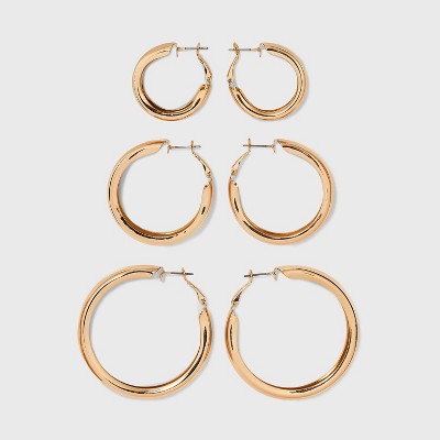 Wide Hoop Earring Set 3pc - Wild Fable&#8482; Gold