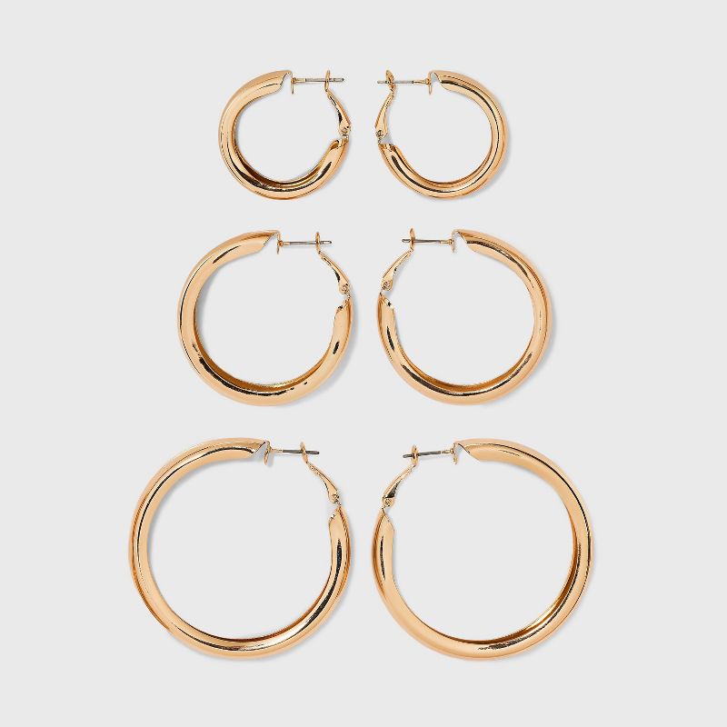 Wide Hoop Earring Set 3pc - Wild Fable&#8482; Gold, 1 of 10