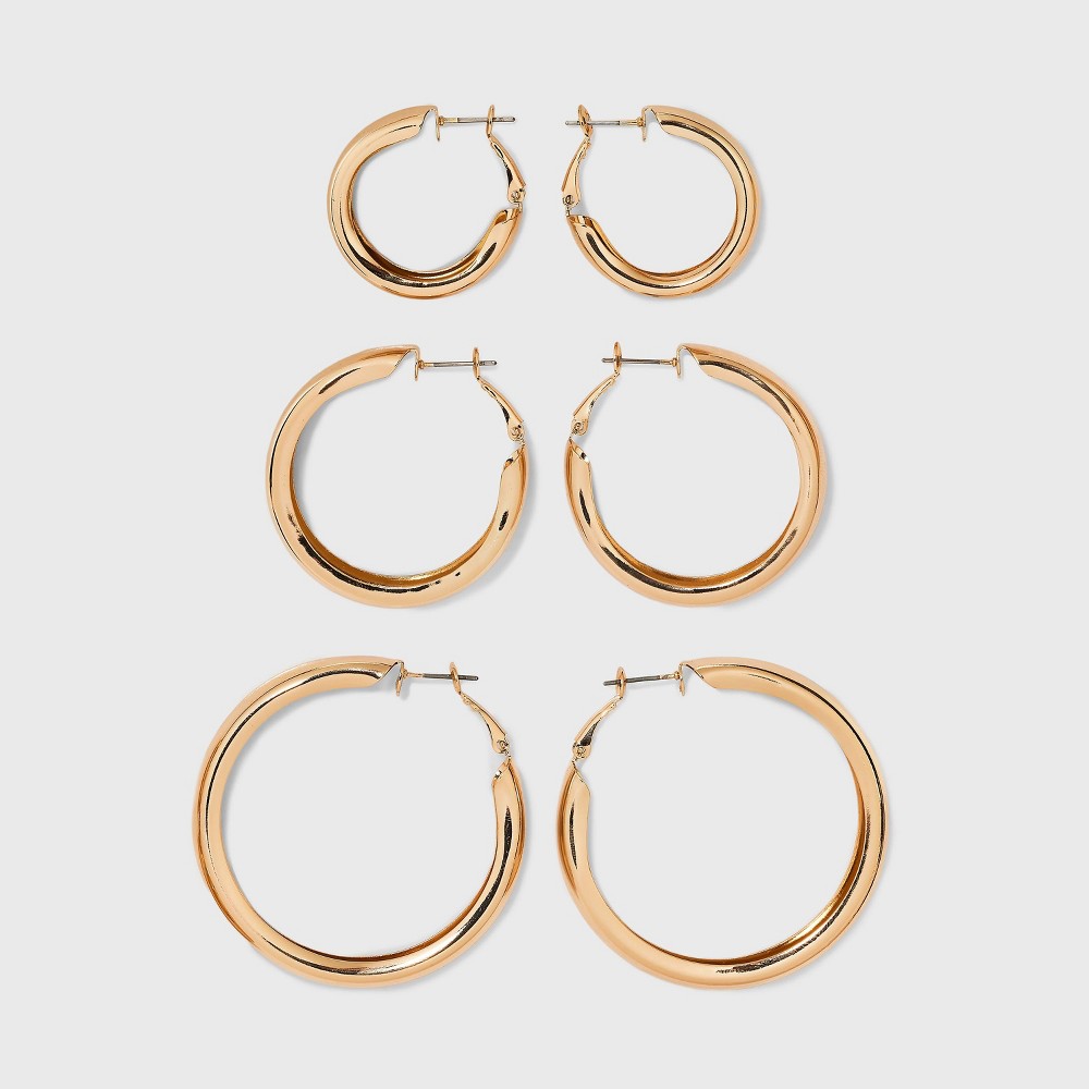 Wide Hoop Earring Set 3pc - Wild Fable™ Gold