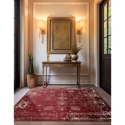 Burgundy Synthetic Square Stain-Resistant Easy-Care Rug