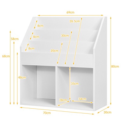 White Wooden Kids Bookshelf with Toy Storage