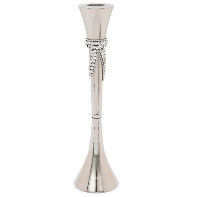 Classic Touch 12.25"H Stainless Steel Candlestick with Knot Center