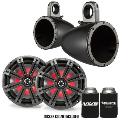 Kicker 8" Black\Charcoal Wake Tower LED Marine Speakers 1-Pair