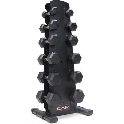 Rubber Coated Dumbbell Weight Set with Vertical Rack, Free Weights for Home Gym Strength Training