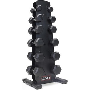 Rubber Coated Dumbbell Weight Set with Vertical Rack, Free Weights for Home Gym Strength Training - 1 of 4
