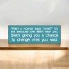 Slickblue When a Woman Says What Sign, 3.5x10 Funny Relationship Quote Plaque, Rustic Knotty Pine Wall or Shelf Decor - 2 of 3