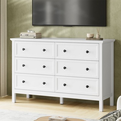 ORRD 6-Drawer Dresser, Wood Storage Cabinet with Black Handles, Modern Chest for Bedroom & Living Room