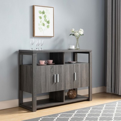 47" Wood Buffet Kitchen Cabinet with 3 Doors, TV Stand with Multi-Shelving, and Open Back Display for Living Room and Bedroom