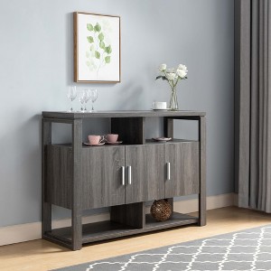 47" Wood Buffet Kitchen Cabinet with 3 Doors, TV Stand with Multi-Shelving, and Open Back Display for Living Room and Bedroom - 1 of 4