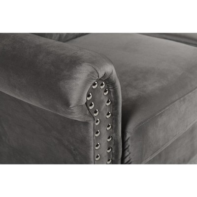 Gray Velvet Loveseat with Nailhead Trim and Rolled Arms
