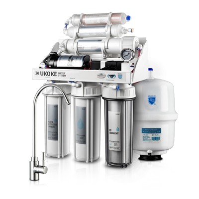 Ukoke UWFS01L 6-Stage Reverse Osmosis System, Under Sink pH+ Alkaline Remineralizing Filter & Softener, NSF/ANSI 58 Certified, 75 GPD, White