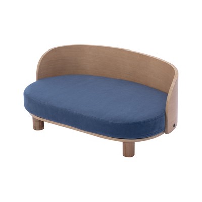 Bencmate Pet Beds Scandinavian Style Elevated Dog Sofa with Solid Wood Legs Velvet Cushion for Living Room, Blue, 25.98"*16.54"*9.1"