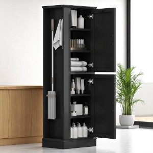 68-Inch Tall Bathroom Storage Cabinet with 2 Doors, Adjustable Shelves, Side Hooks & Anti-Tip Kit, Freestanding Organizer, Black - 1 of 4
