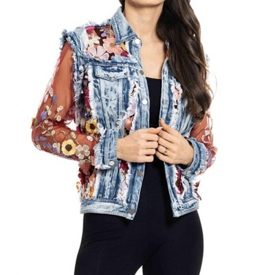 Women's Embossed Short Denim Jacket - Adore