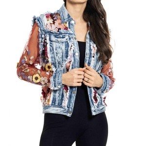 Women's Embossed Short Denim Jacket - Adore - 1 of 2