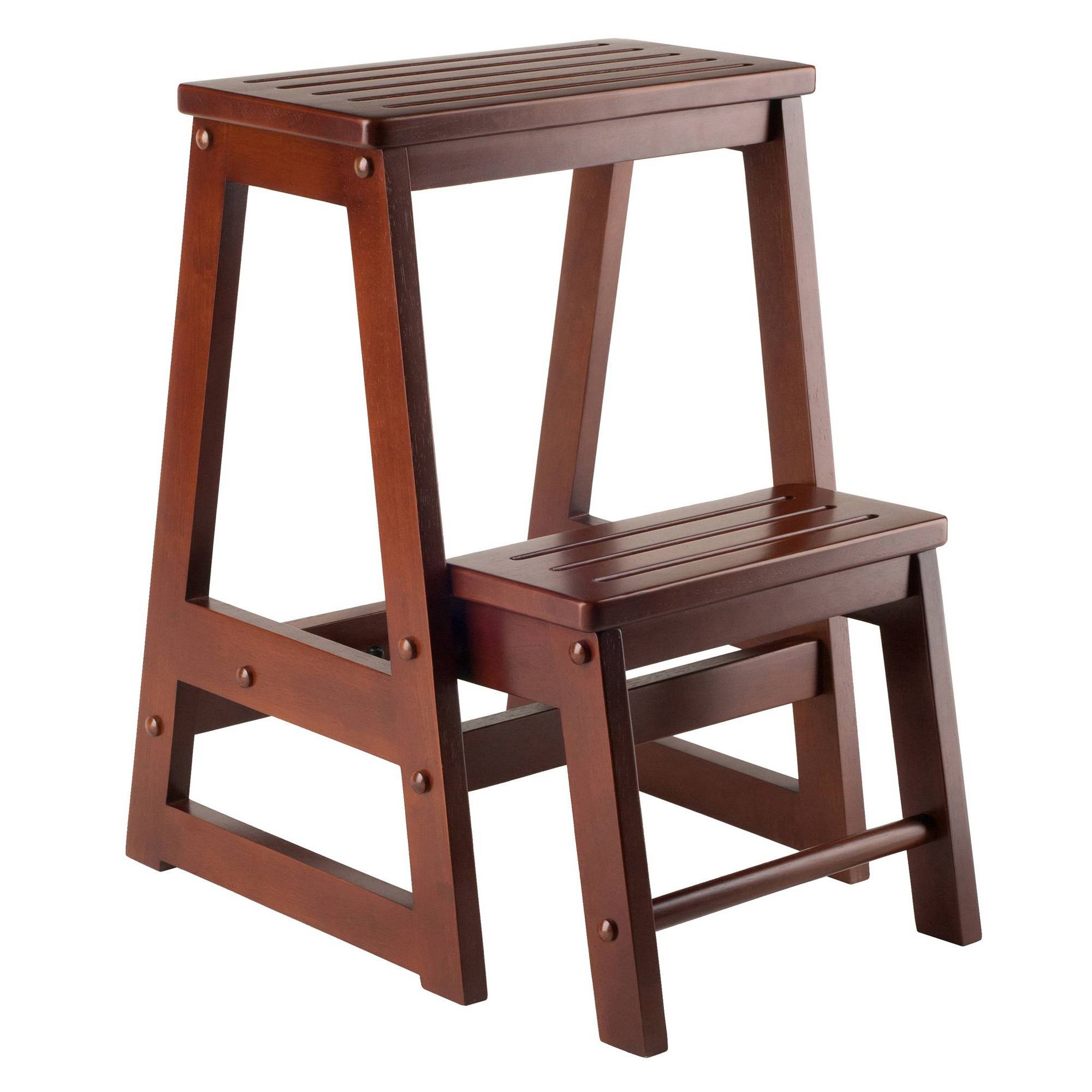 Winsome Double Step Stool Antique Walnut : Hardwood, Foldable, 200lb Capacity, 21.5" High