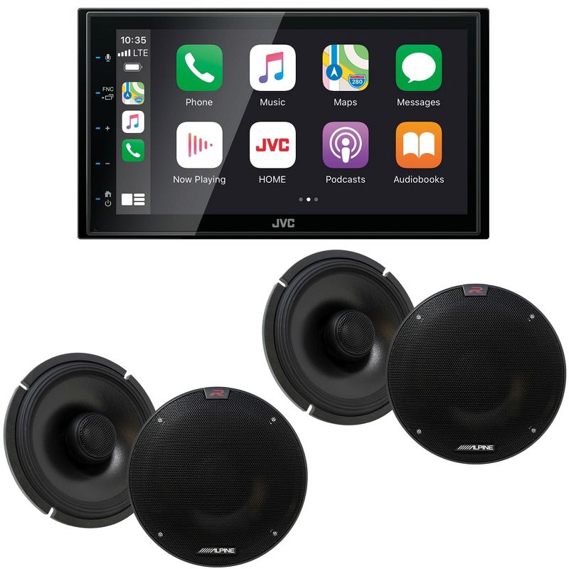JVC KW-M56BT Digital Media Receiver 6.8" Touch Panel Compatible With Apple CarPlay & Android Auto with 2 Pairs R-S65.2 6.5" R-Series Coaxial Speakers, 1 of 9