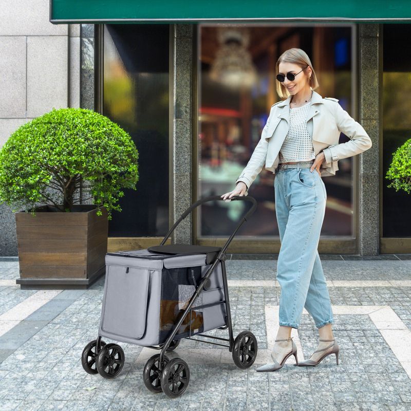 Petsite 4-Wheel Folding Pet Stroller with Breathable Mesh for Small & Medium Pets Blue/Gray, 4 of 11