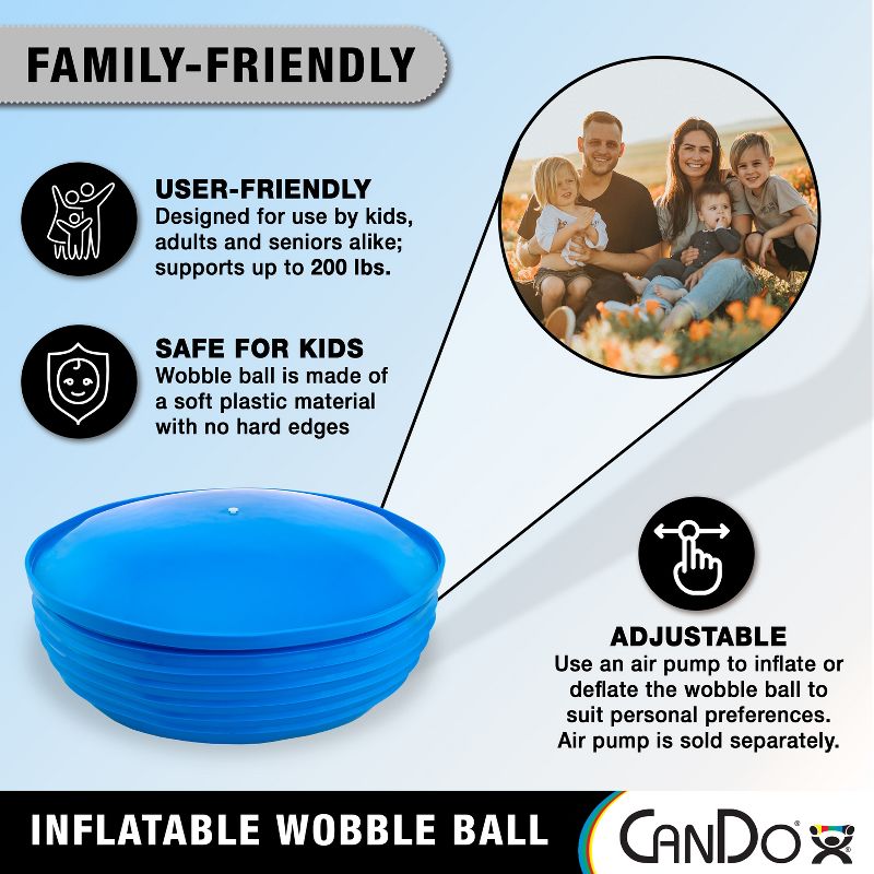 CanDo Inflatable Wobble Ball Balance Dome for Stability, Strengthening, Balancing Training, Vestibular Activities, Exercising and Active Seating, Blue, 4 of 6