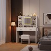 CuisinSmart Vanity Desk with Mirror, Vanity Table and Chair Set with 2 Drawers+Charging Station, Modern Bedroom Dresser with 3 Modes LED Lights - 3 of 4