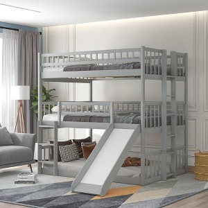 Full Size Bunk Bed with Guardrails, Built-in Ladder and Slide - 1 of 4